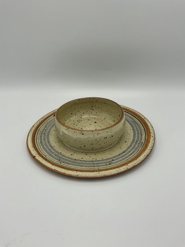 Kelly McCarty Pottery chip and dip plate with attached bowl