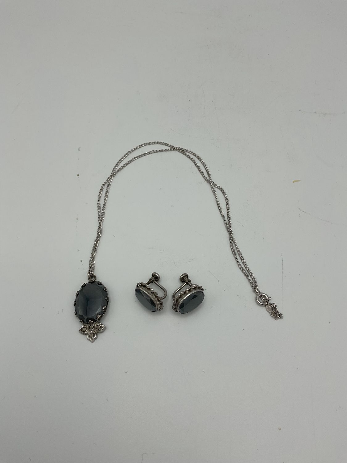 Black Stone Vintage Necklace and Earrings Set