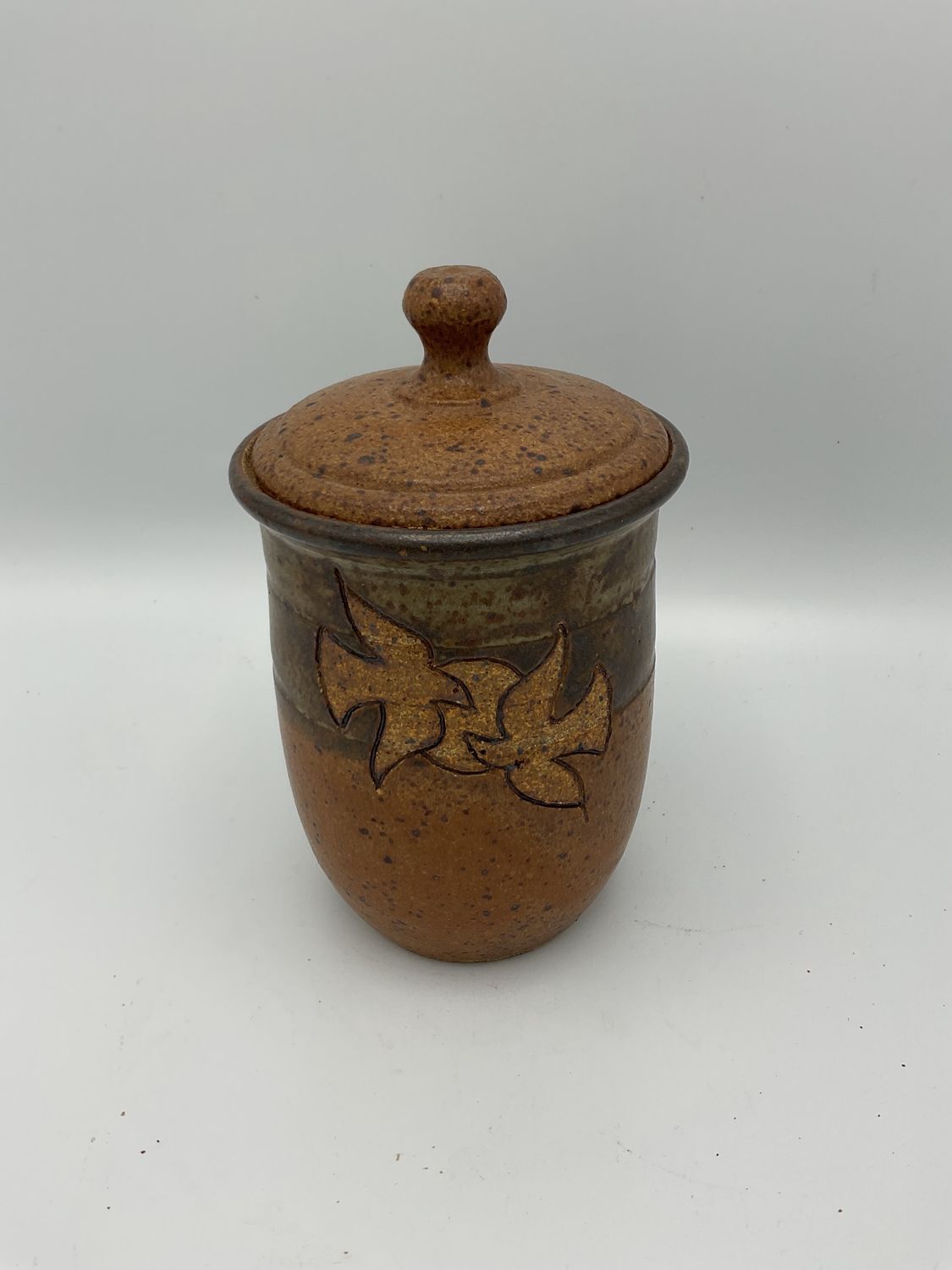 Doves Stoneware Jar with Spoon Lid