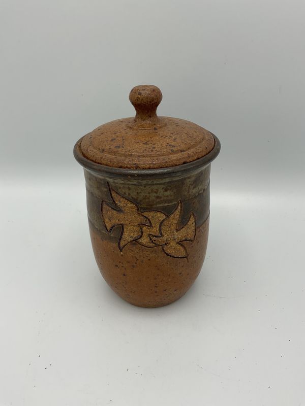 Doves Stoneware Jar with Spoon Lid