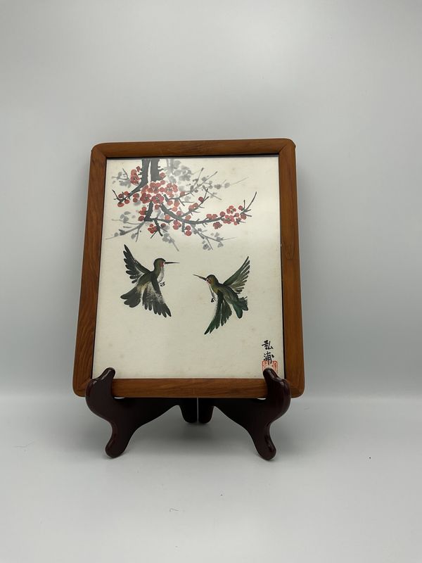 2 hummingbirds with tree, sumi ink painting