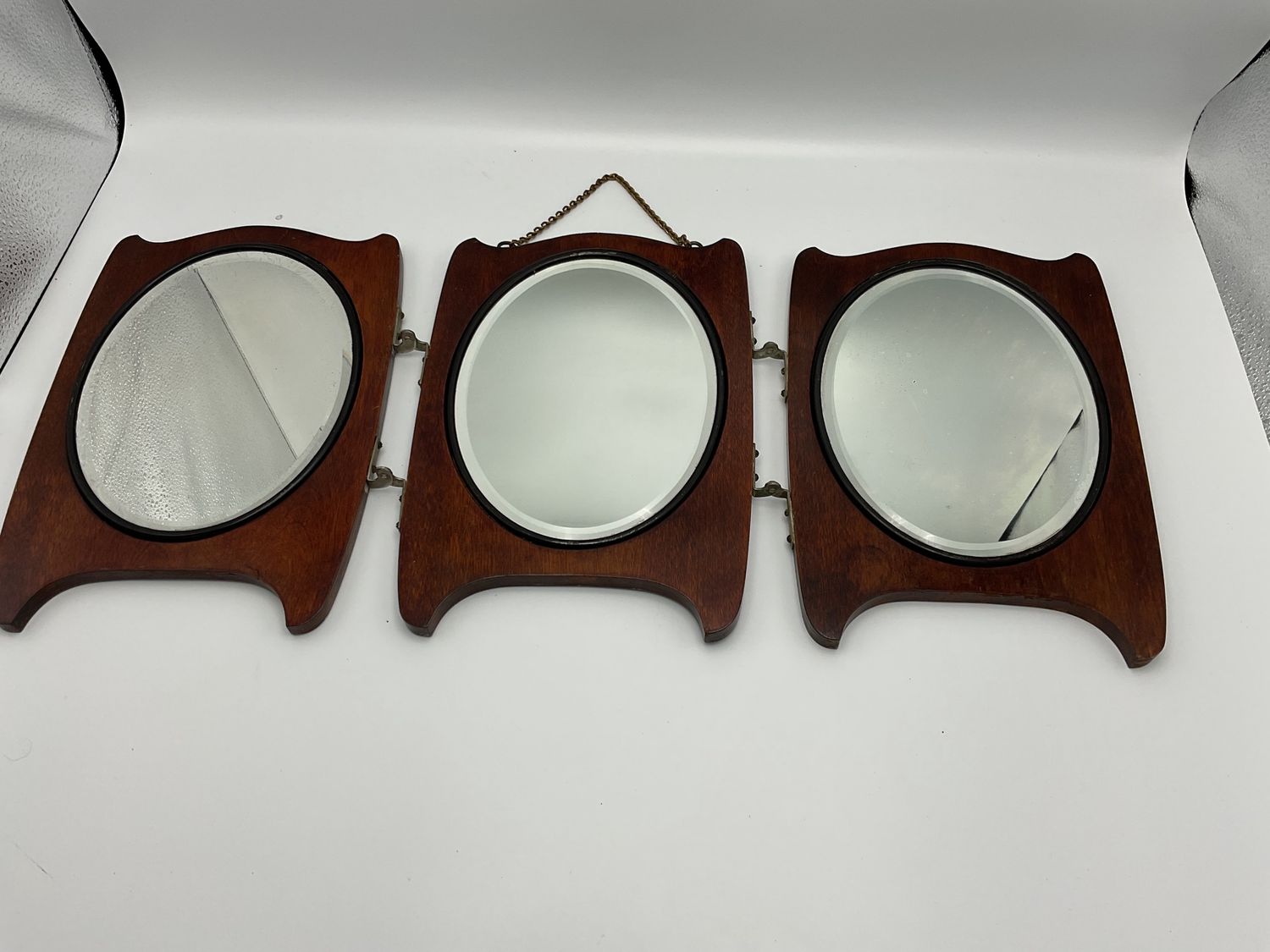 Tri-fold wood mirror
