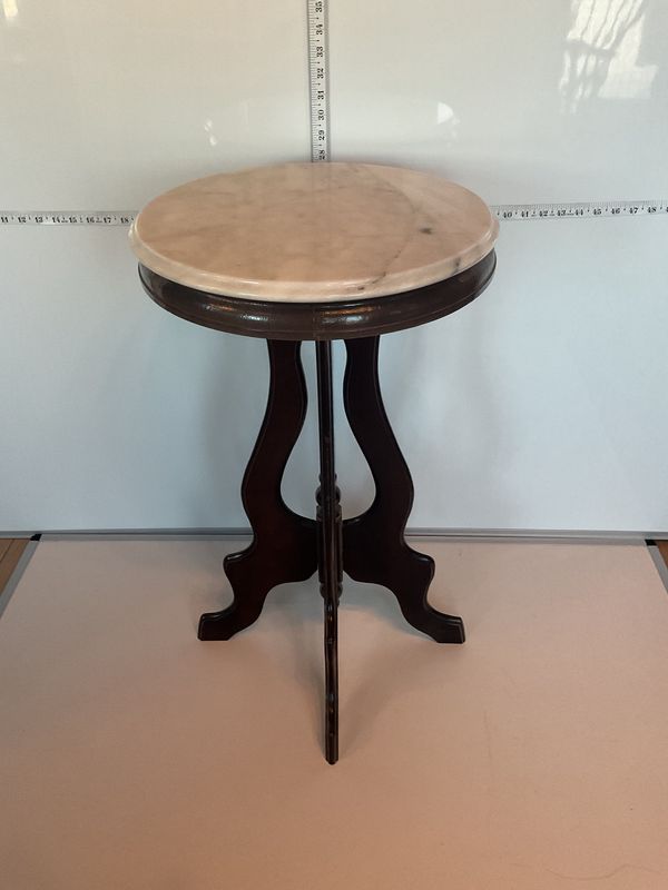 Vintage Round White Marble Top Accent Table