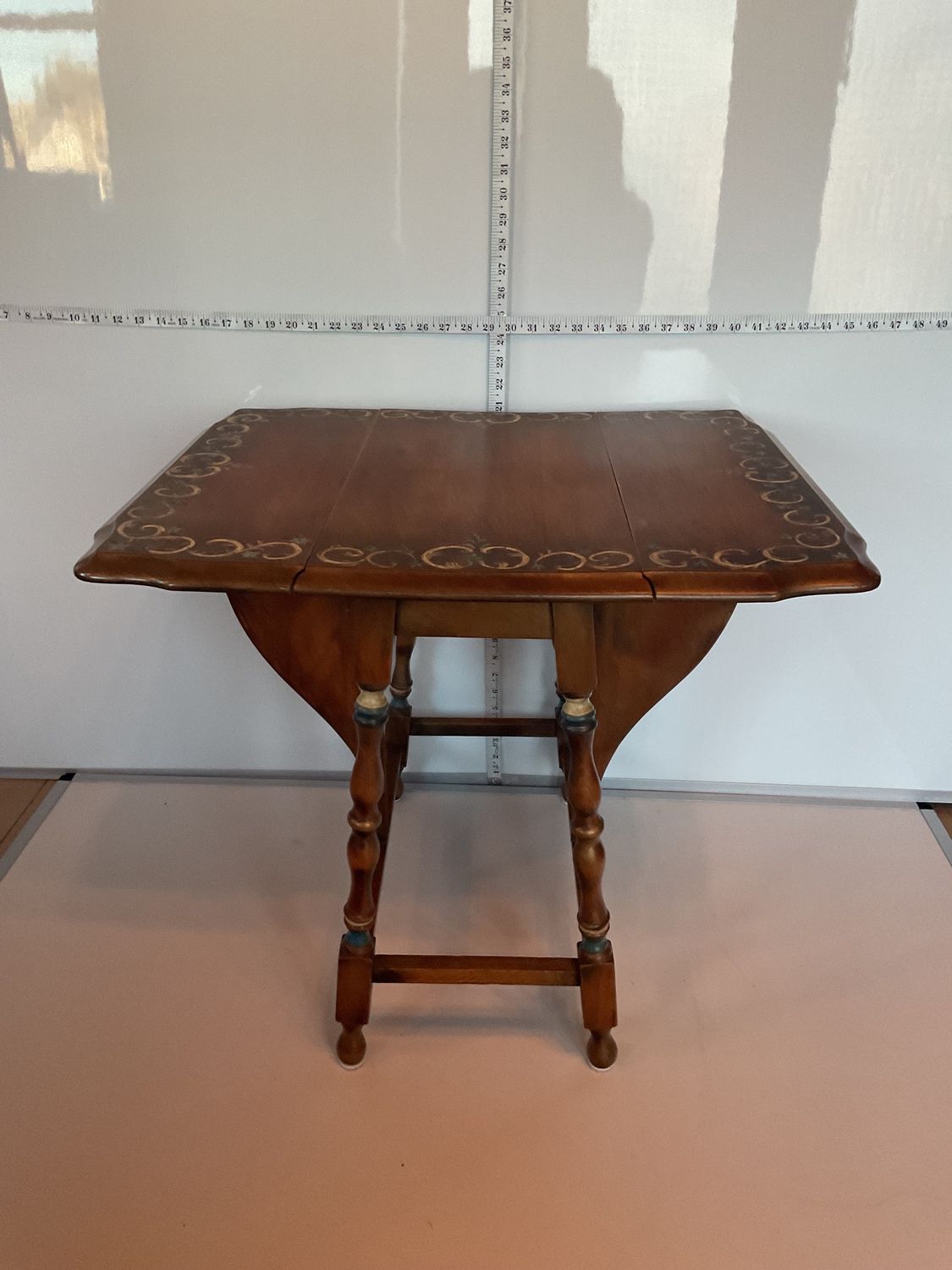 Vintage Hand-Painted Drop-Leaf Gateleg Table, Scalloped Edge &amp; Turned Legs