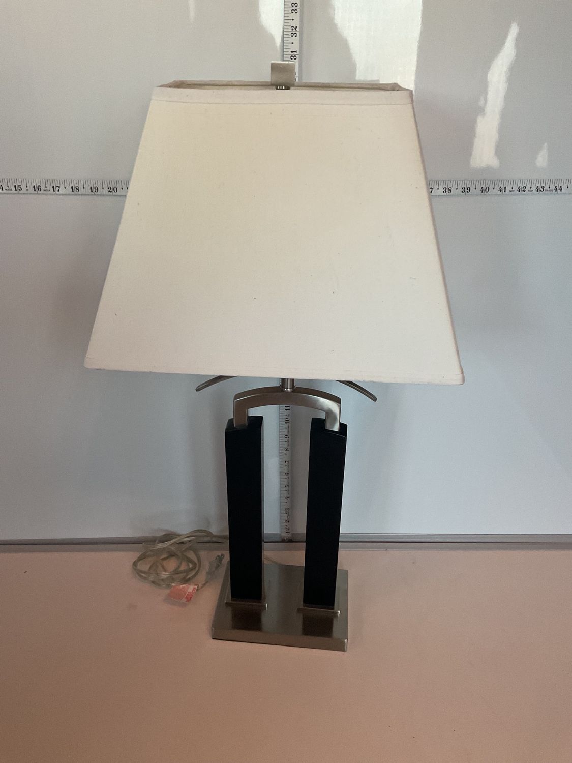Black and silver open rectangle table lamp