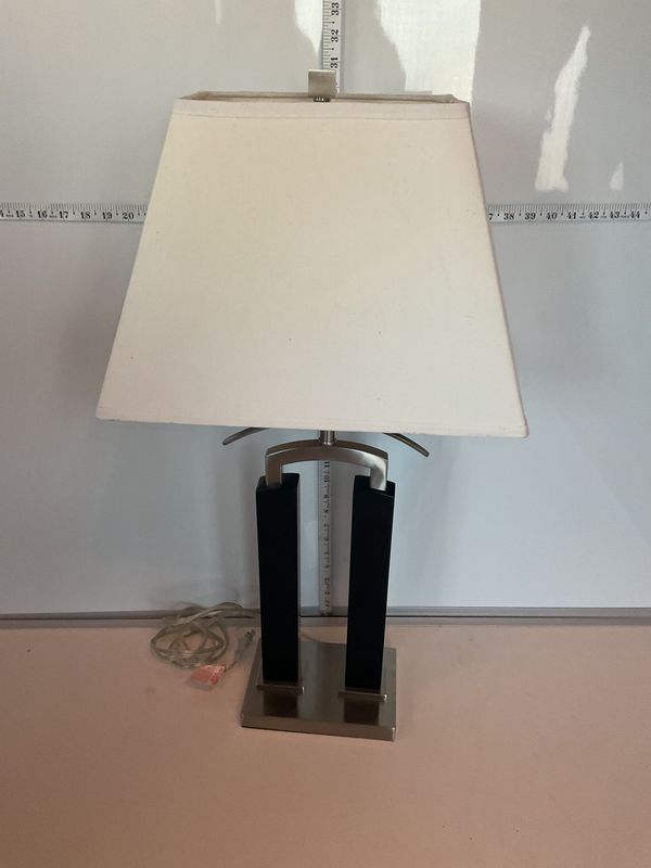 Black and silver open rectangle table lamp