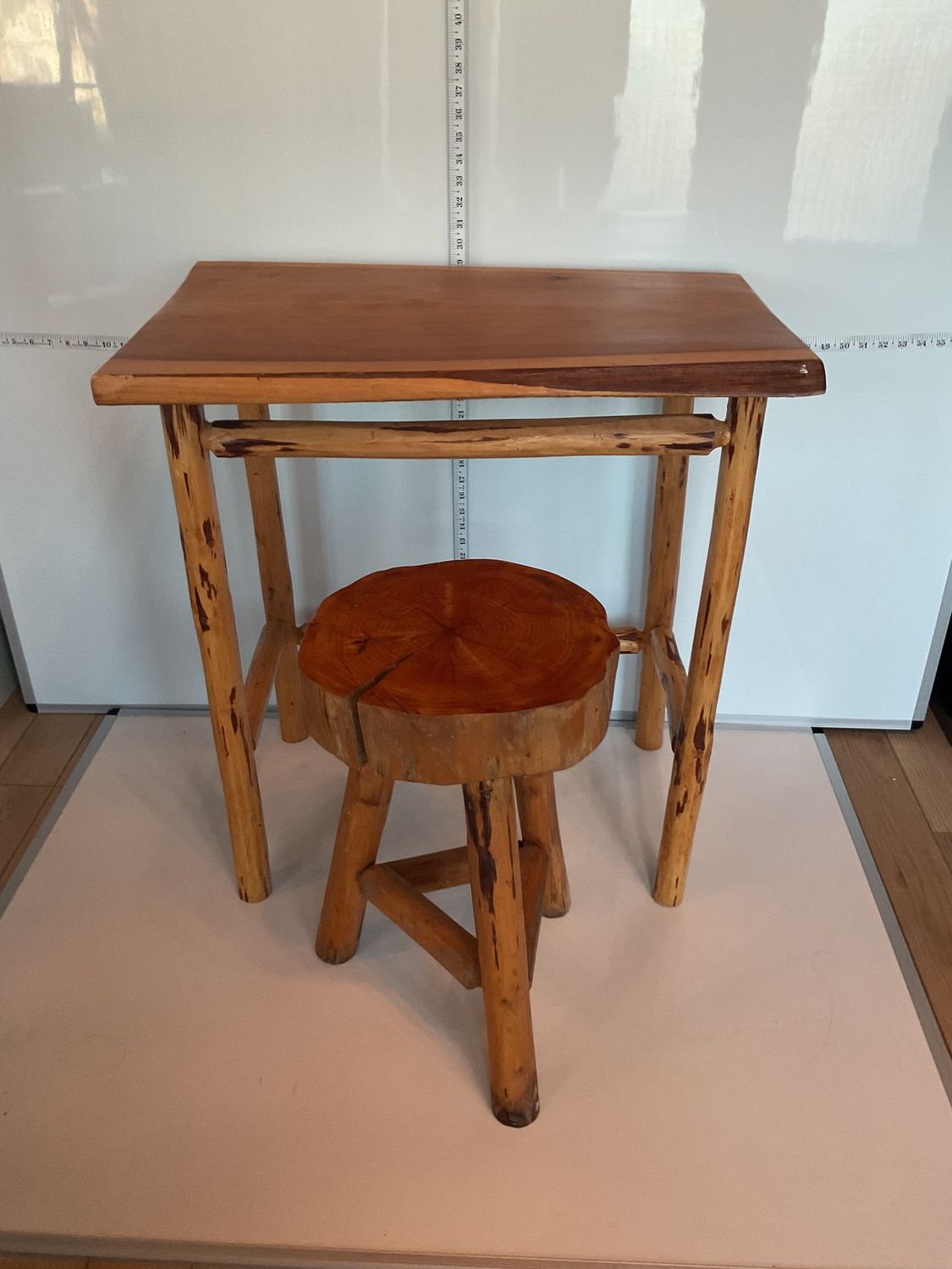 Kid&#39;s Rustic Vintage Pine Log Cabin Desk &amp; Stool