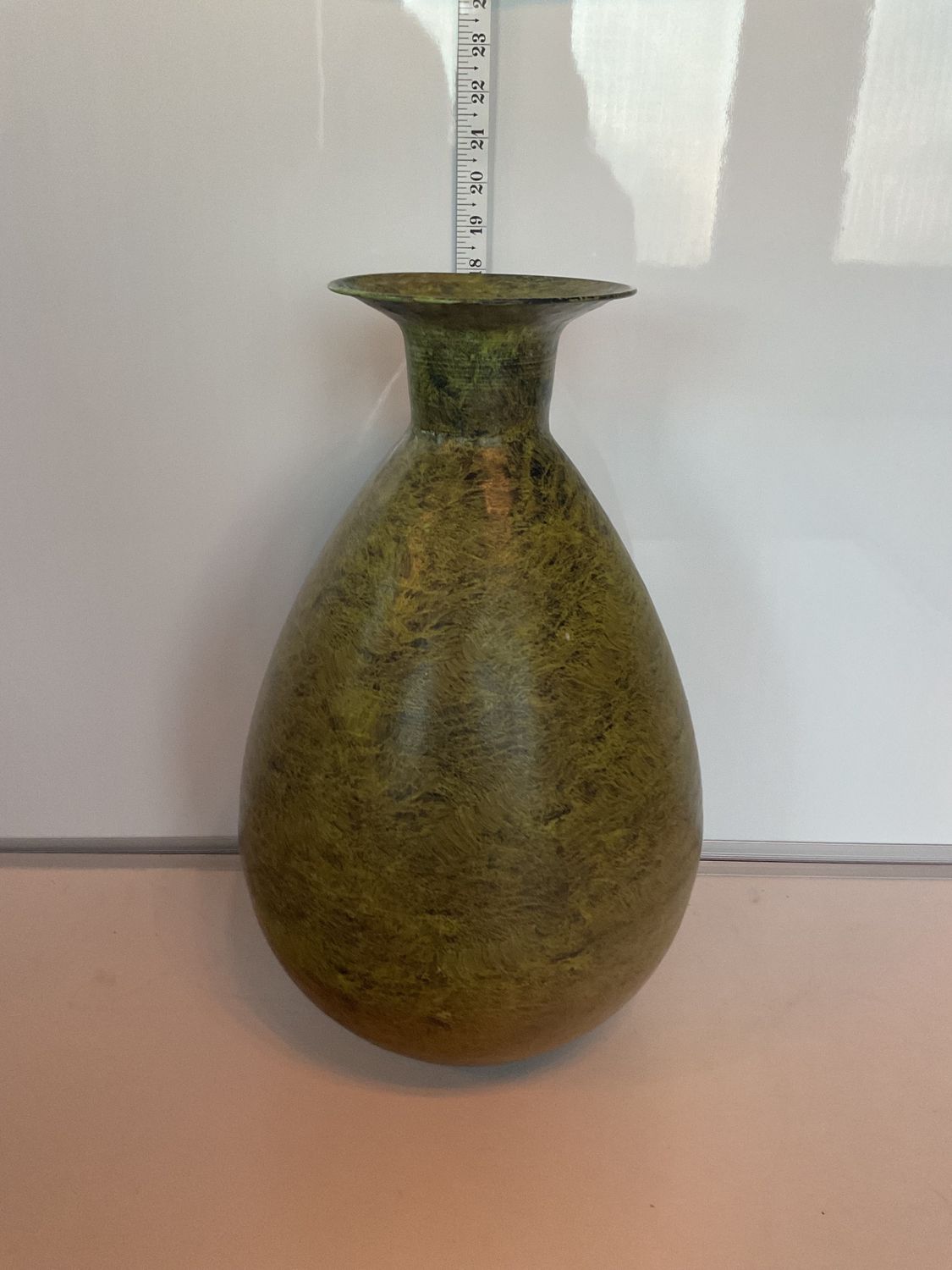 Mid-Century Modern Green Swirled Patina Metal Vase