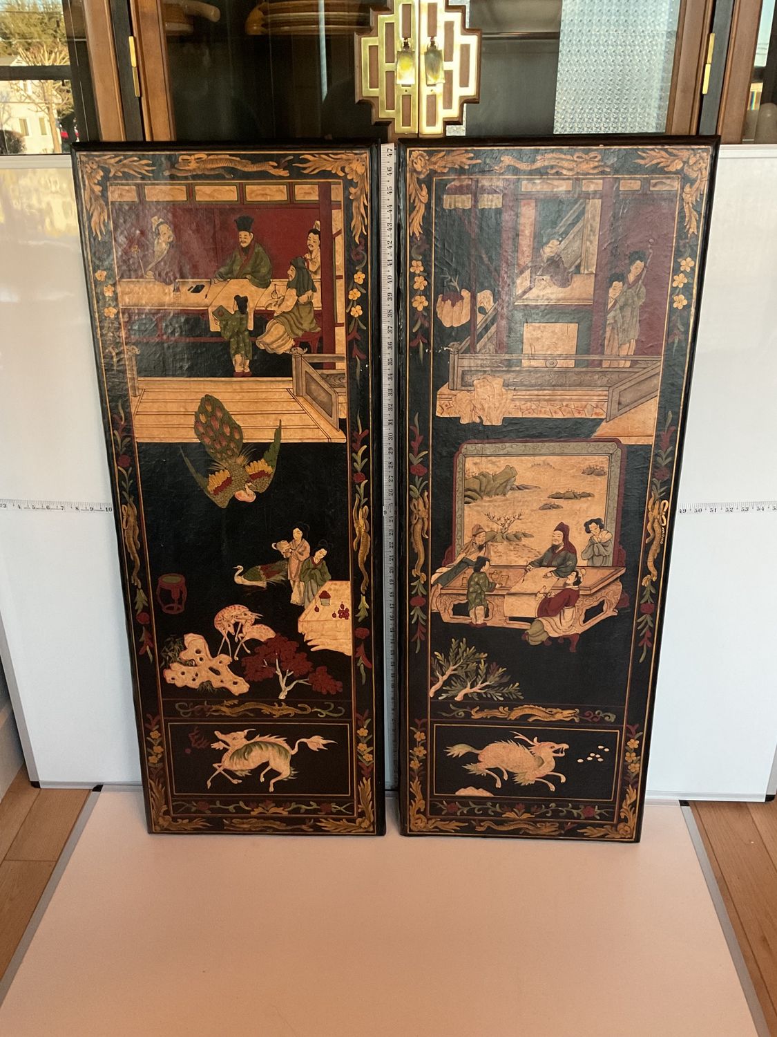 Asian lacquered vintage wall panels, 2