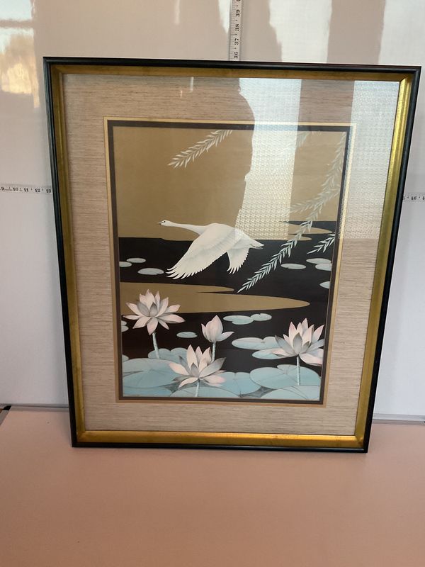 Hollywood Regency Swan Lotus Wall Art