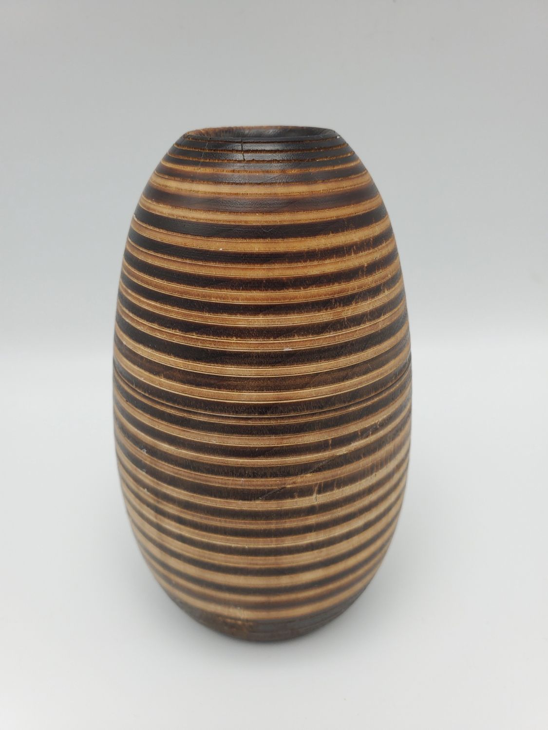 Striped Hand-carved 2-toned Wood Vase