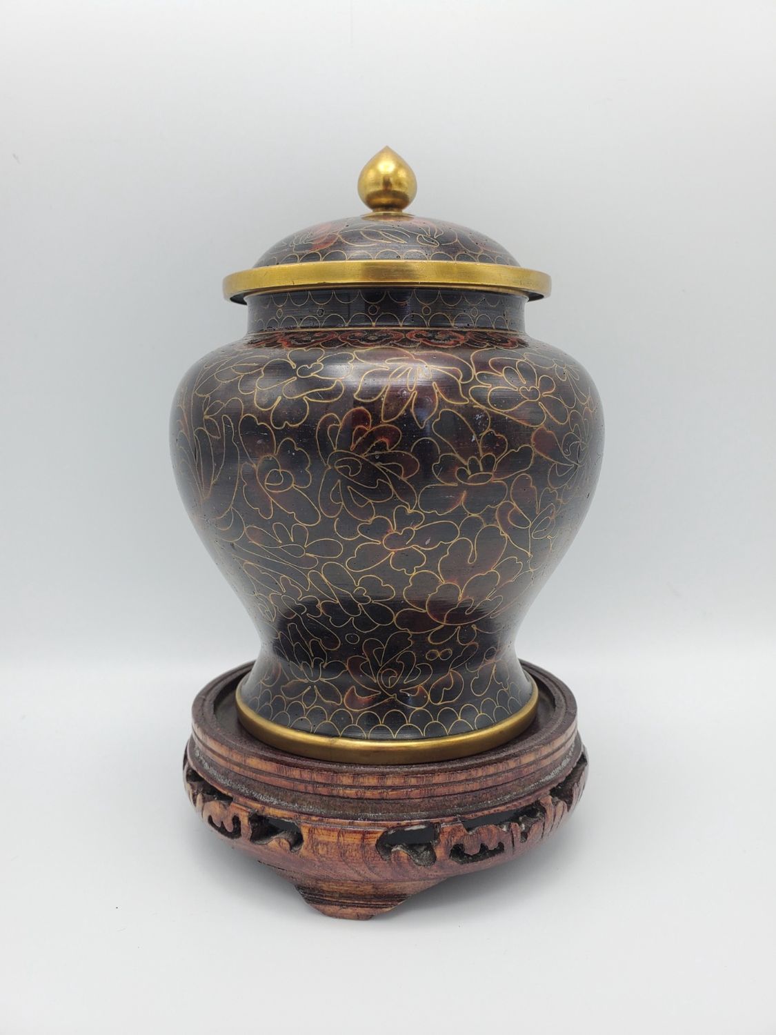 Pair of cloisonne lidded jars