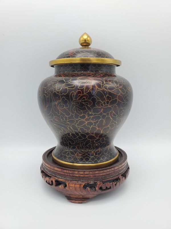 Pair of cloisonne lidded jars