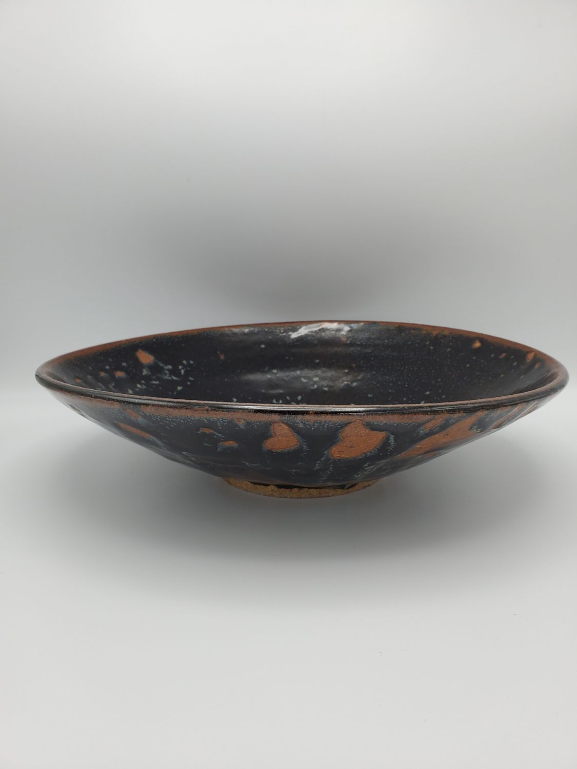 Shallow rust &amp; black stoneware bowl