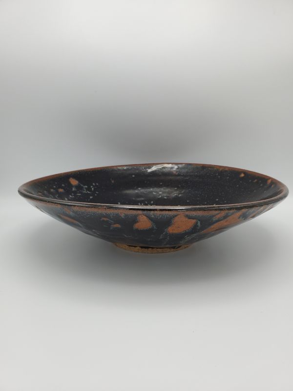 Shallow rust &amp; black stoneware bowl