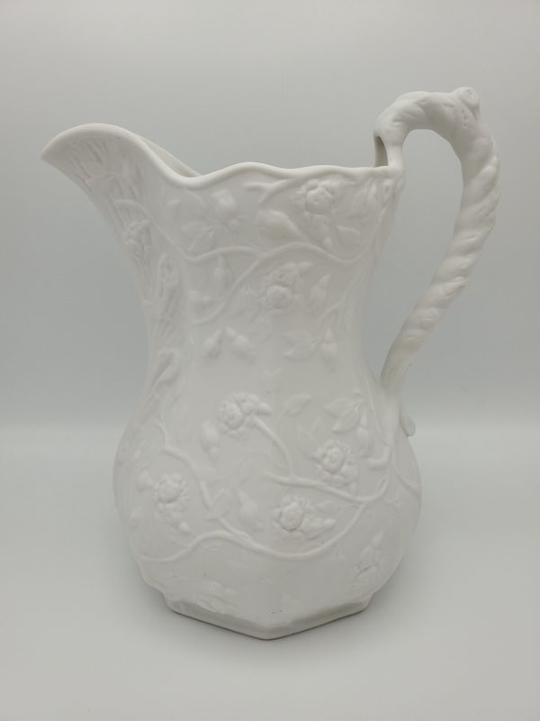 White Embossed Floral Relief Porcelain Pitcher