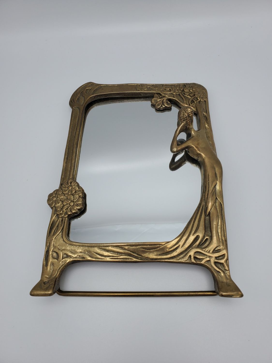 Art nouveau vintage mirror, lady &amp; bouquet flowers