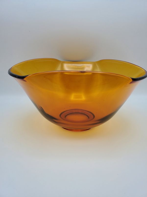 Orange pair of big &amp; small glass bowls