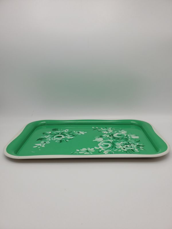 Green floral metal serving tray