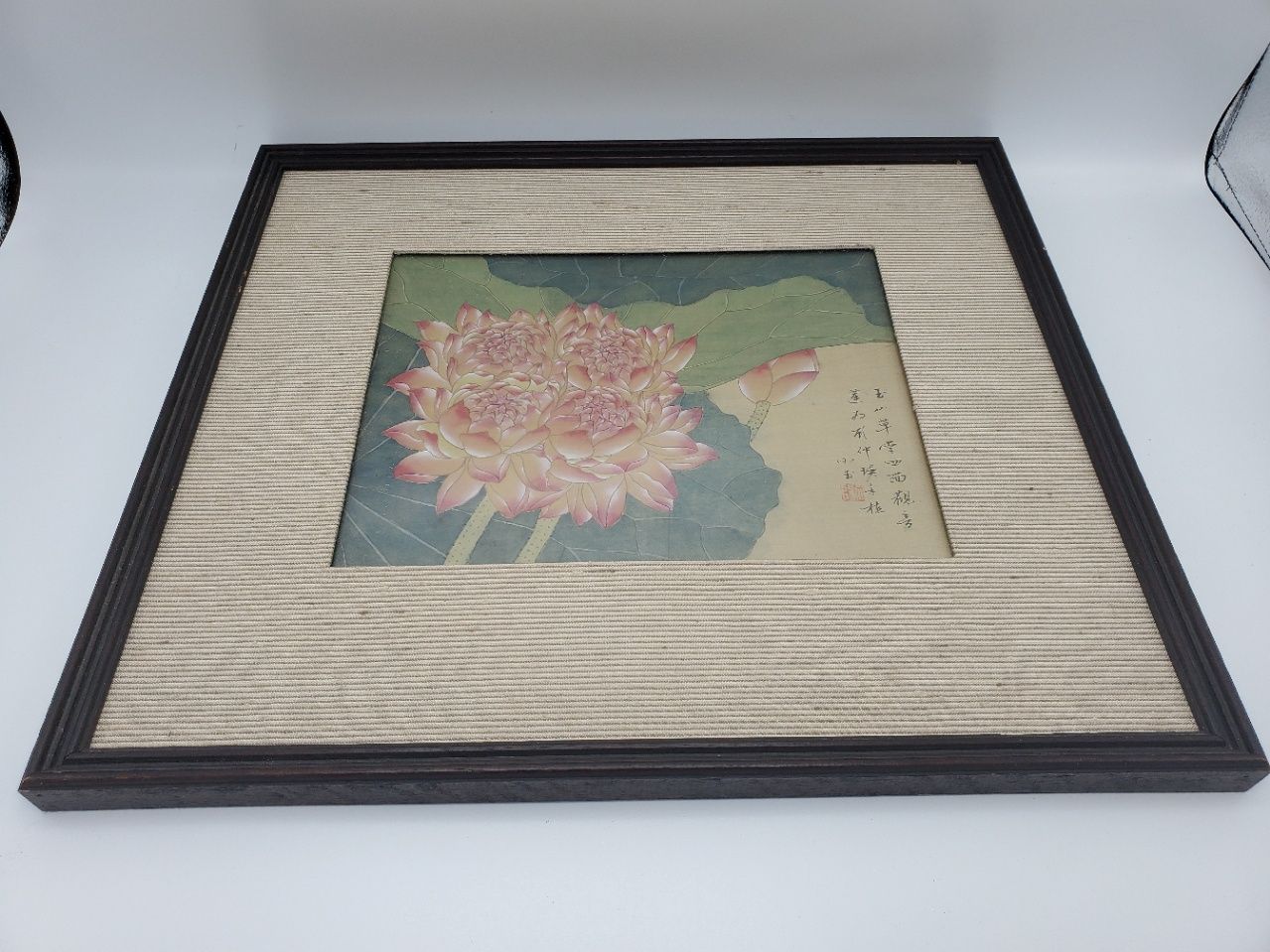 Silk lotus flower framed painting