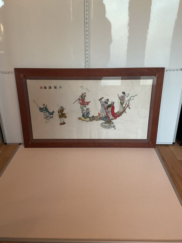 Eight Immortals Crossing Silk Framed