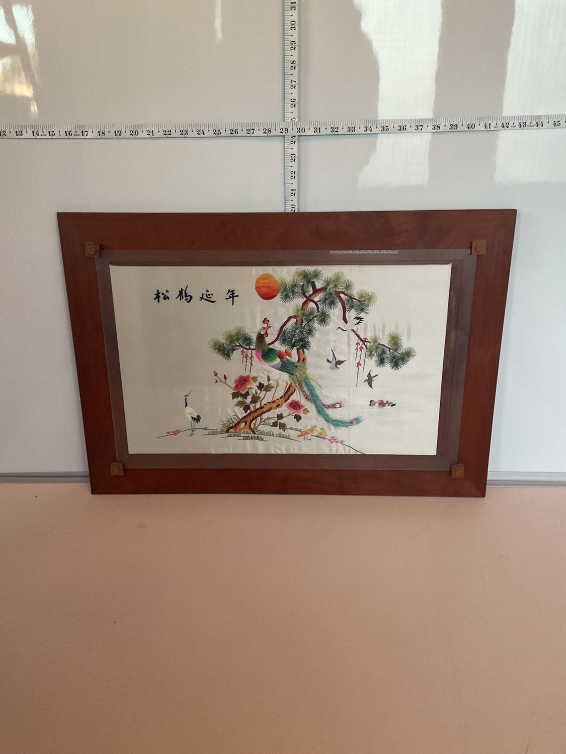 Peacock silk framed wall art