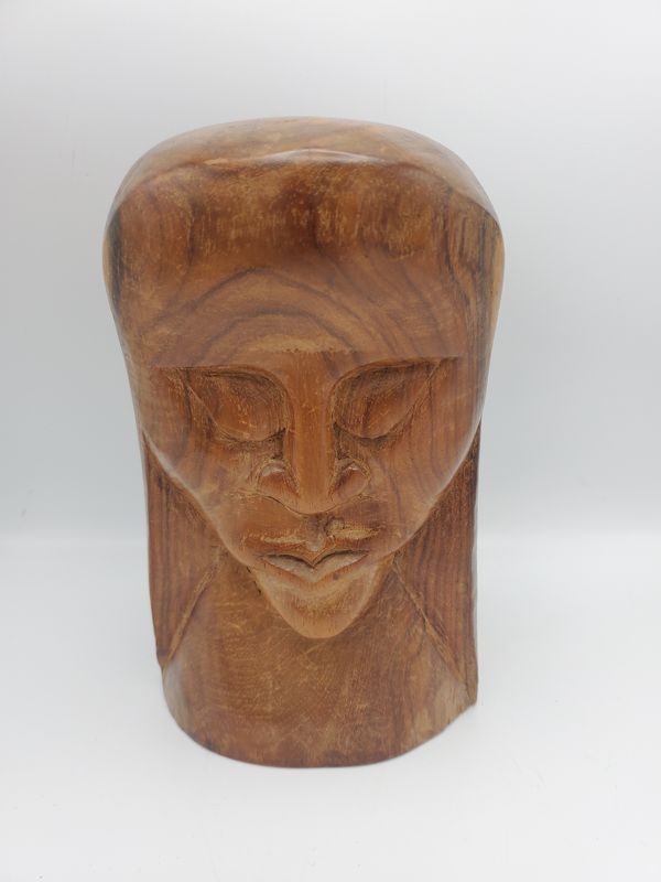Tribal hand carved dark wood bust