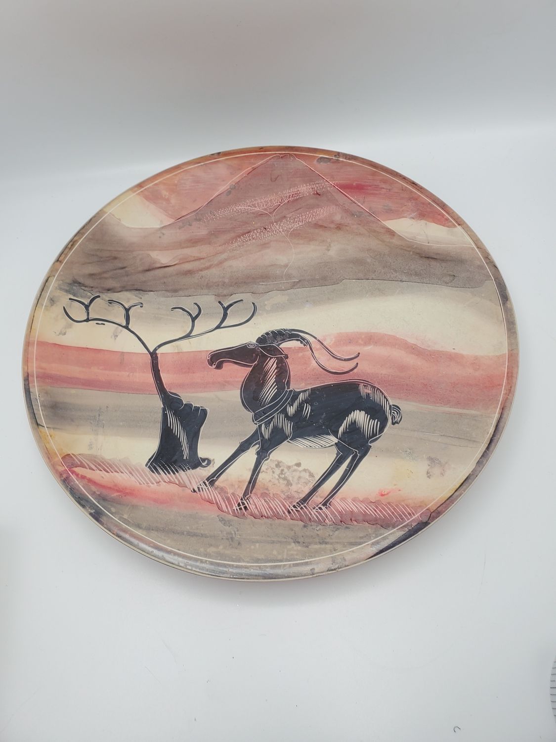 Antelope soapstone hand painted plate