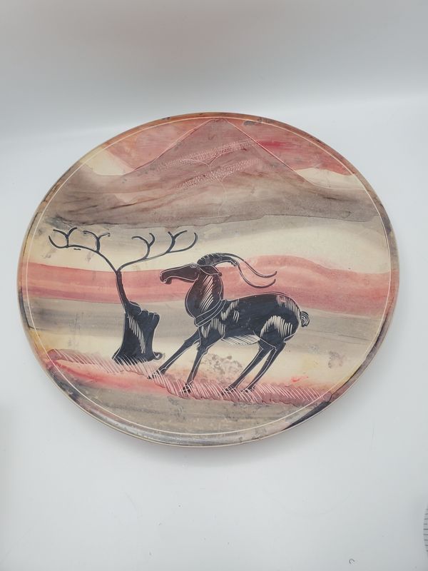 Antelope soapstone hand painted plate