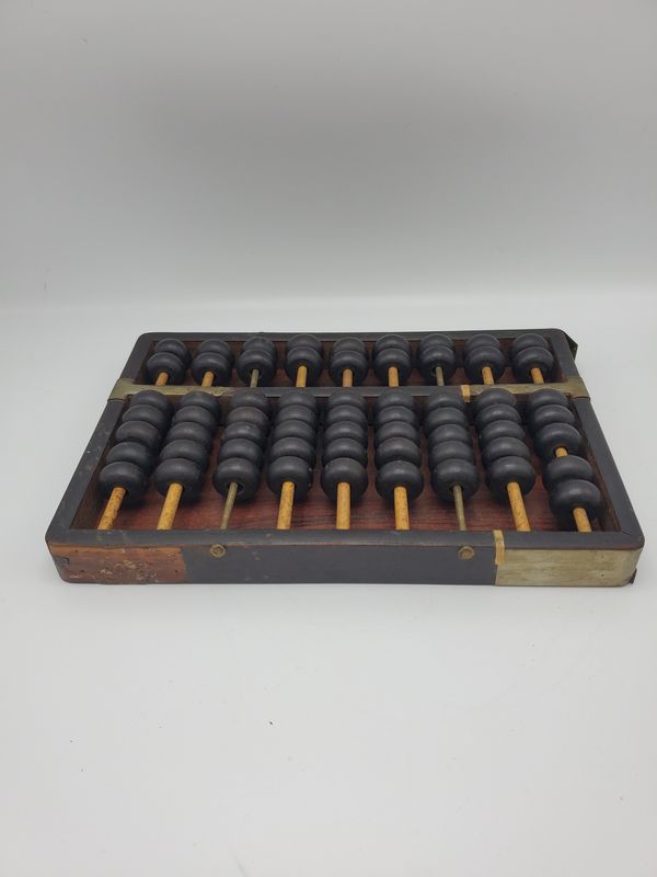 Vintage Chinese Wooden Abacus 13 Rods with Brass Corners