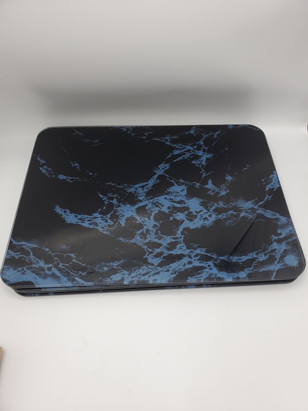 Set tmprd glass blue &amp; black marble trays, 4