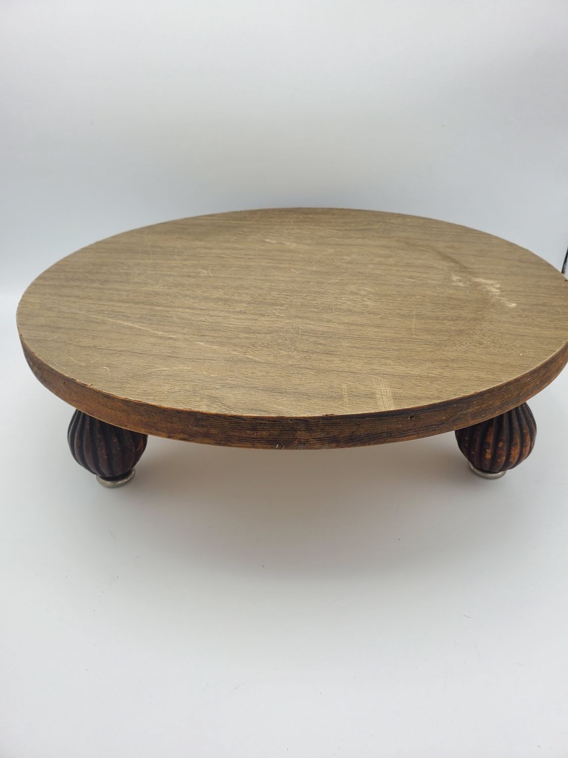 Rustic Vintage Wooden Pedestal Riser with Carved Feet