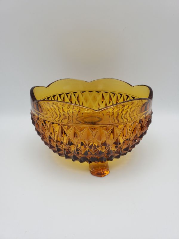 3-footed vintage amber glass bonbon bowls