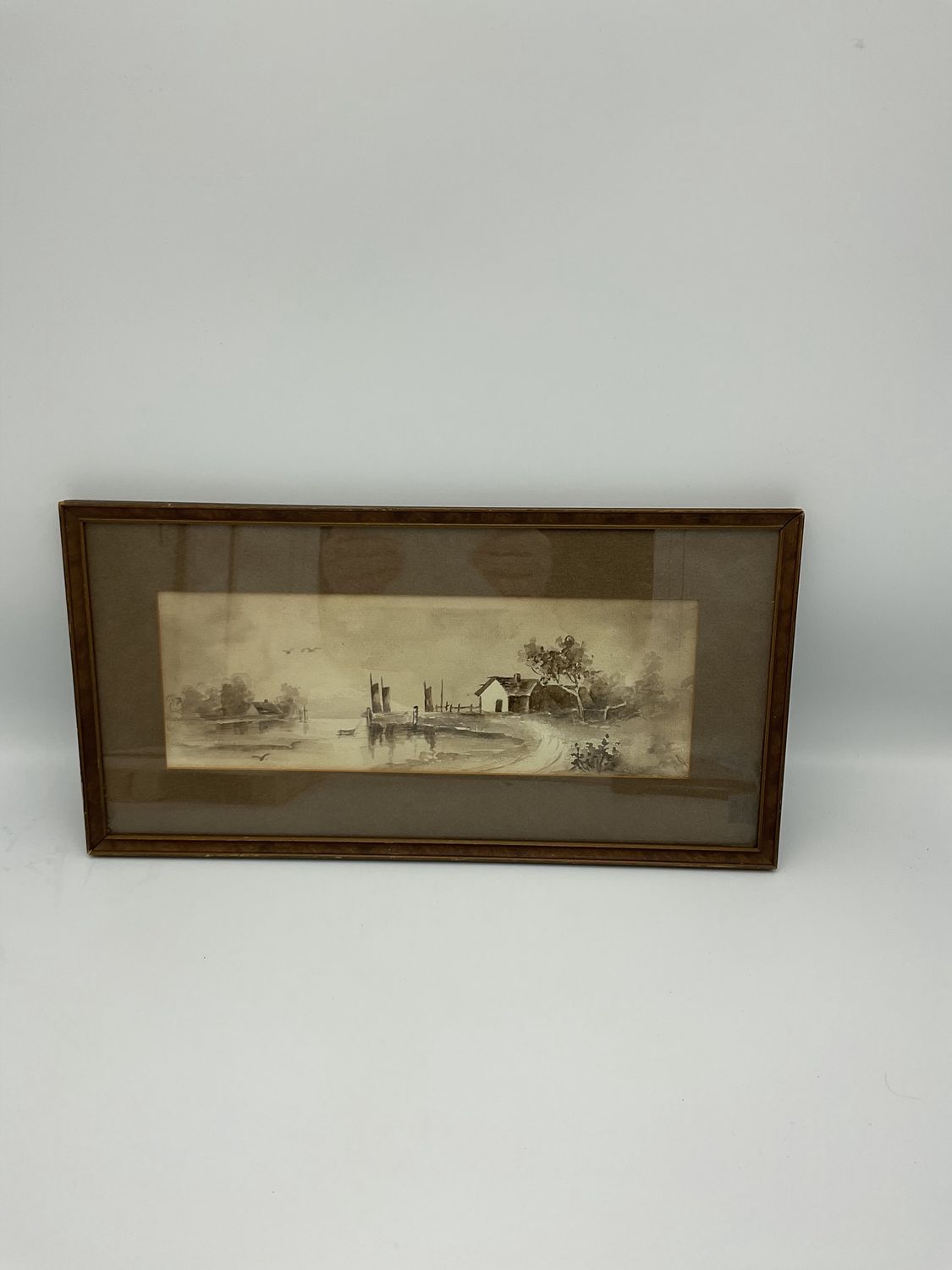 Sepia house on a river