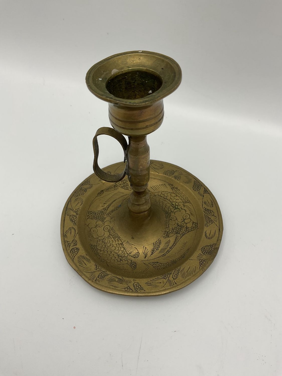 Hand-Etched Vintage Brass Chamberstick