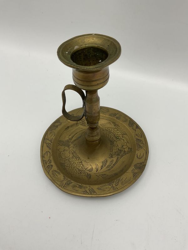 Hand-Etched Vintage Brass Chamberstick