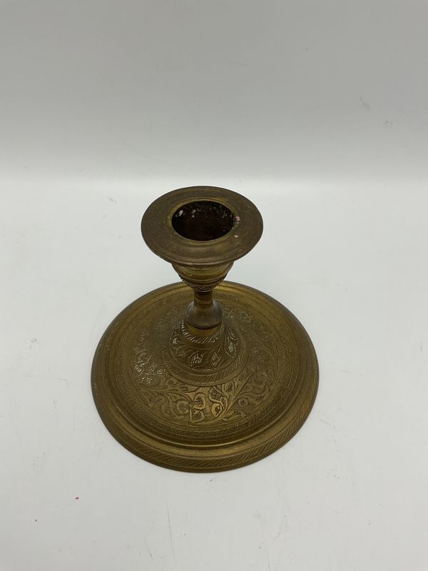 Ornate Vintage Etched Brass Taper Candlestick