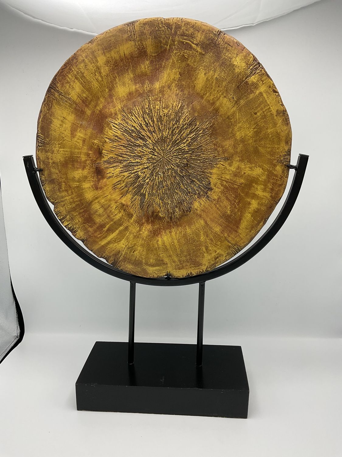 Wood medallion on stand