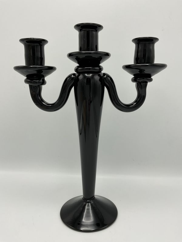 Black Glazed Ceramic Three-Arm Candelabra