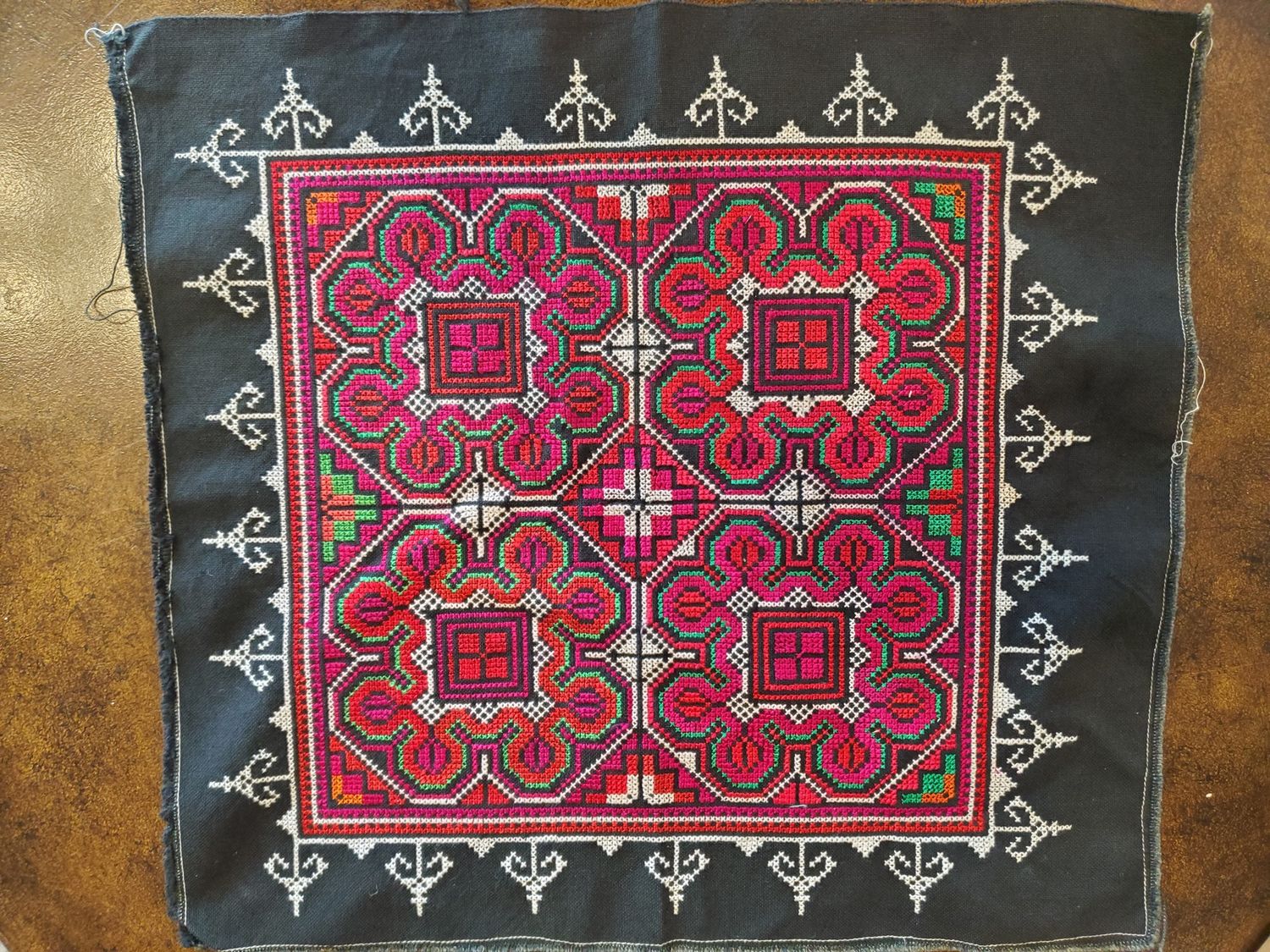 Hand Stitched Hmong-Style Textile, green 15x13