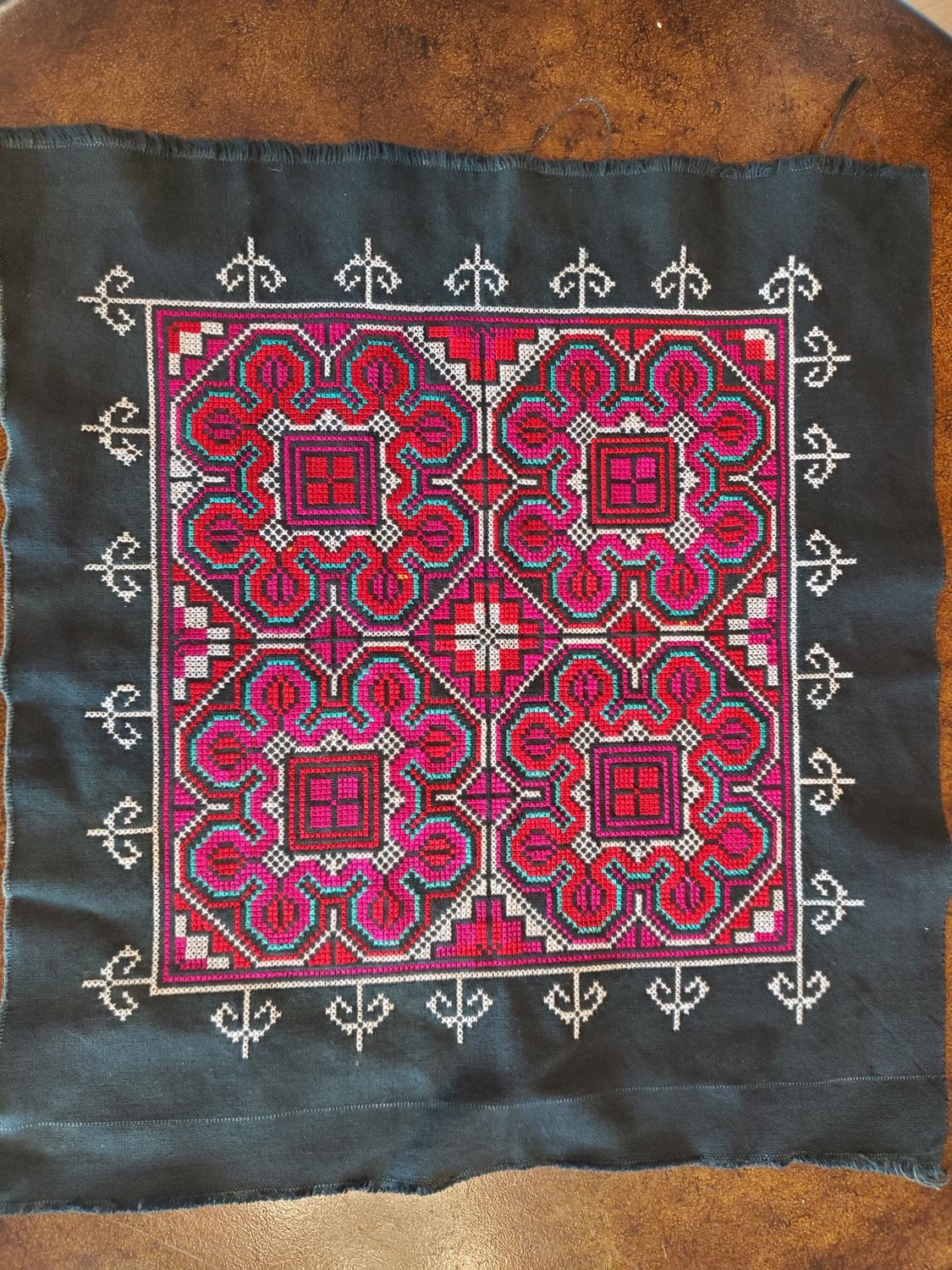 Handmade Hmong-Style Embroidered Textile 15x13