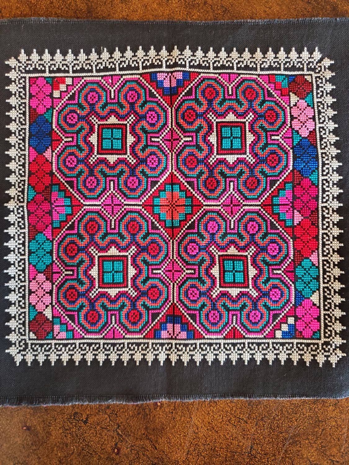 Handmade Hmong Vintage Embroidery Textile 10x9
