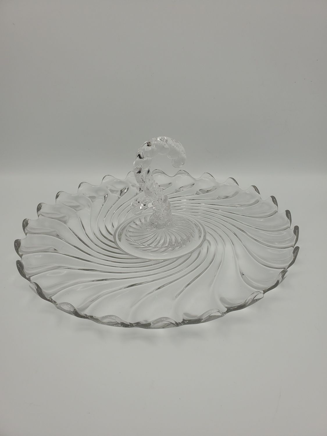 Vintage Clear Glass Swirl Handled Tidbit Tray