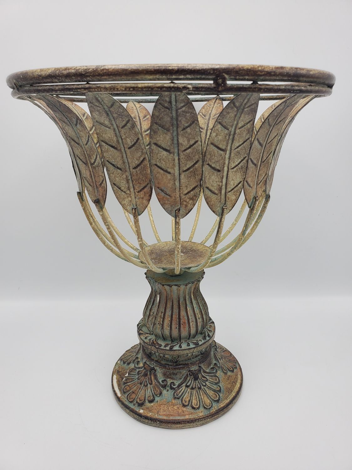Vintage Metal Leaf Pedestal Basket