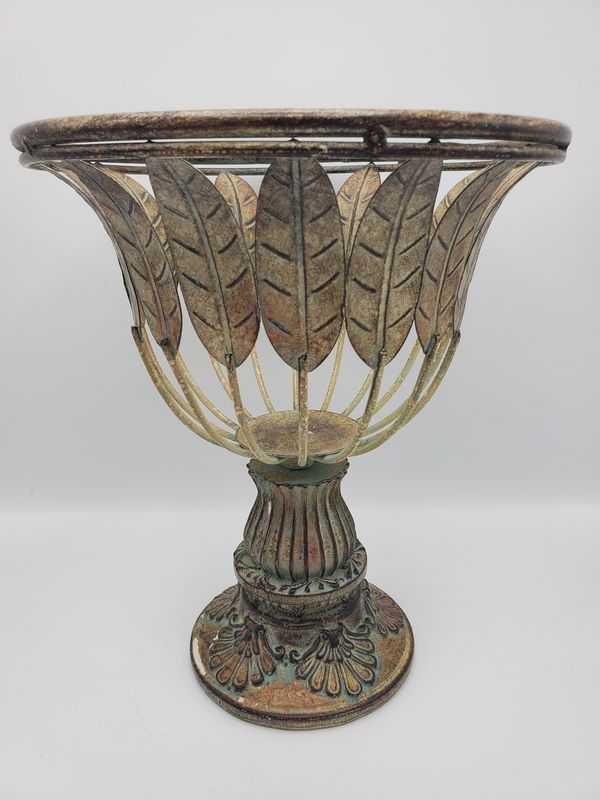 Vintage Metal Leaf Pedestal Basket