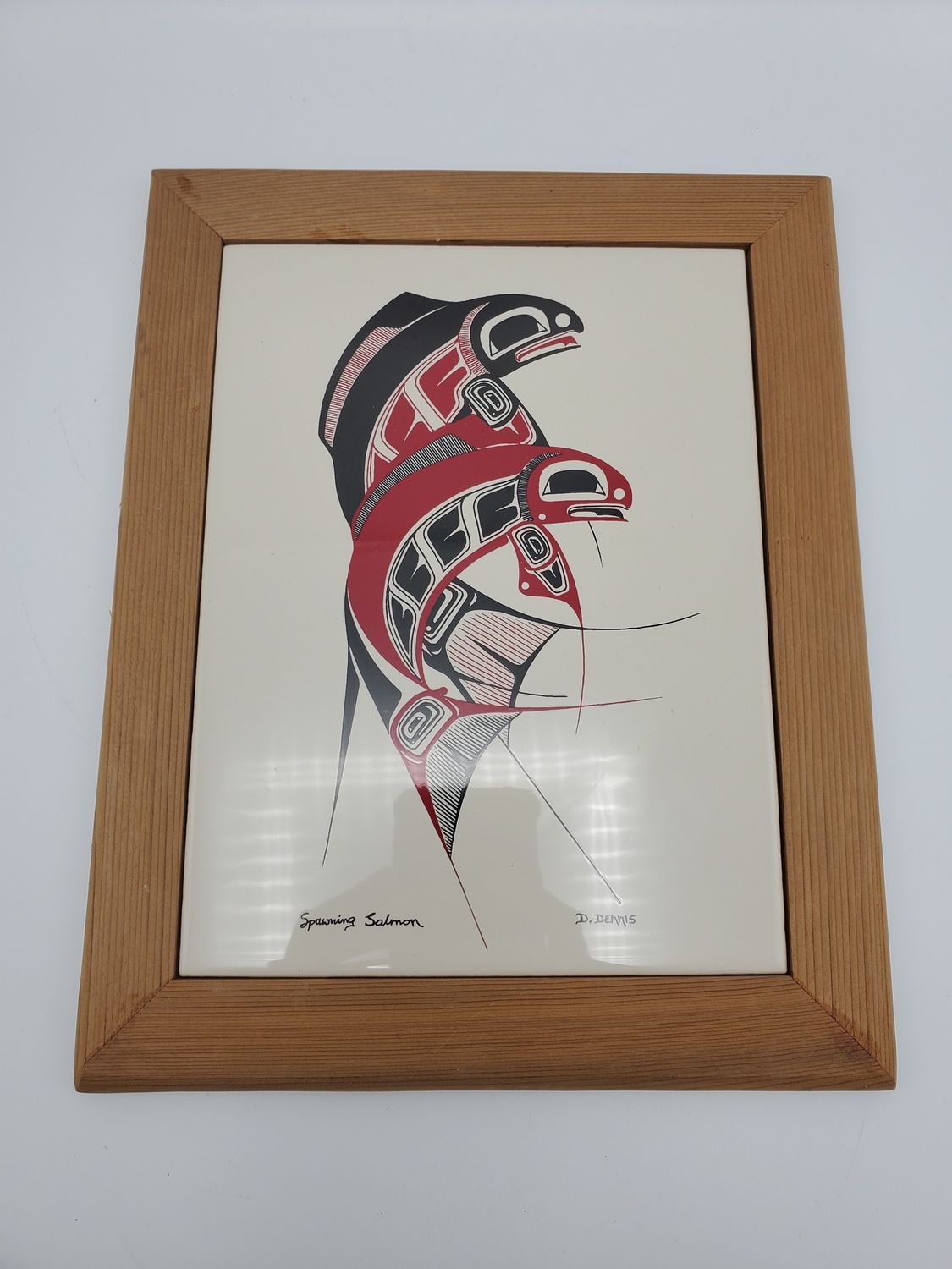 Native hand painted tile framed