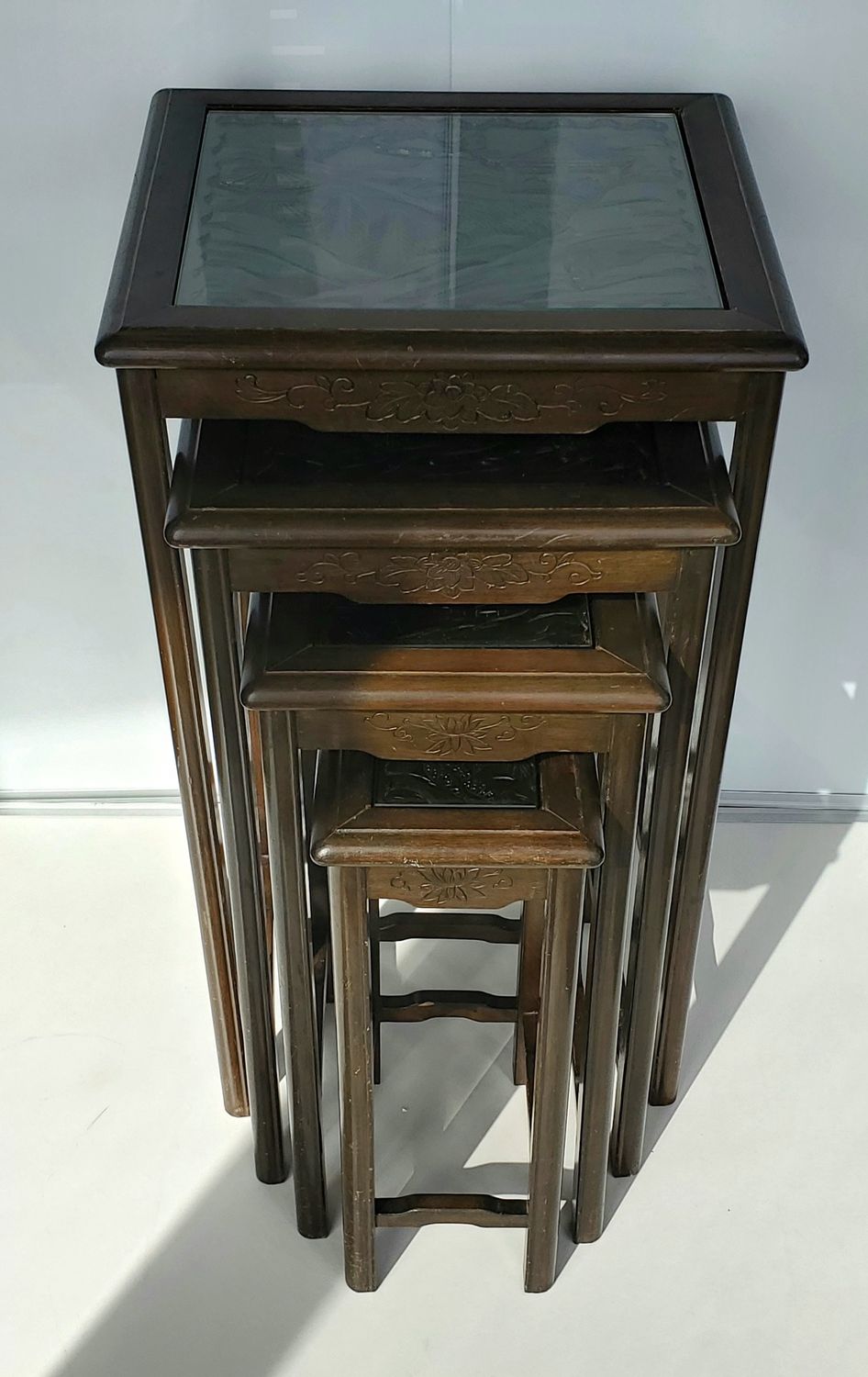 Asian hand carved vintage nesting tables, 4