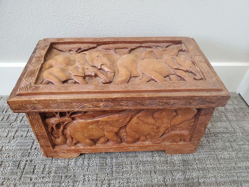Hand Carved Wooden Chest, African Wildlife