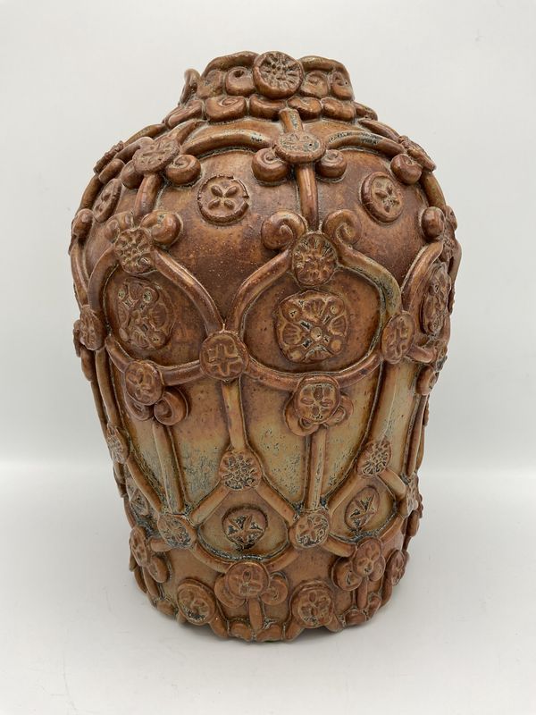 Lattice Relief Medallion Stoneware Vase