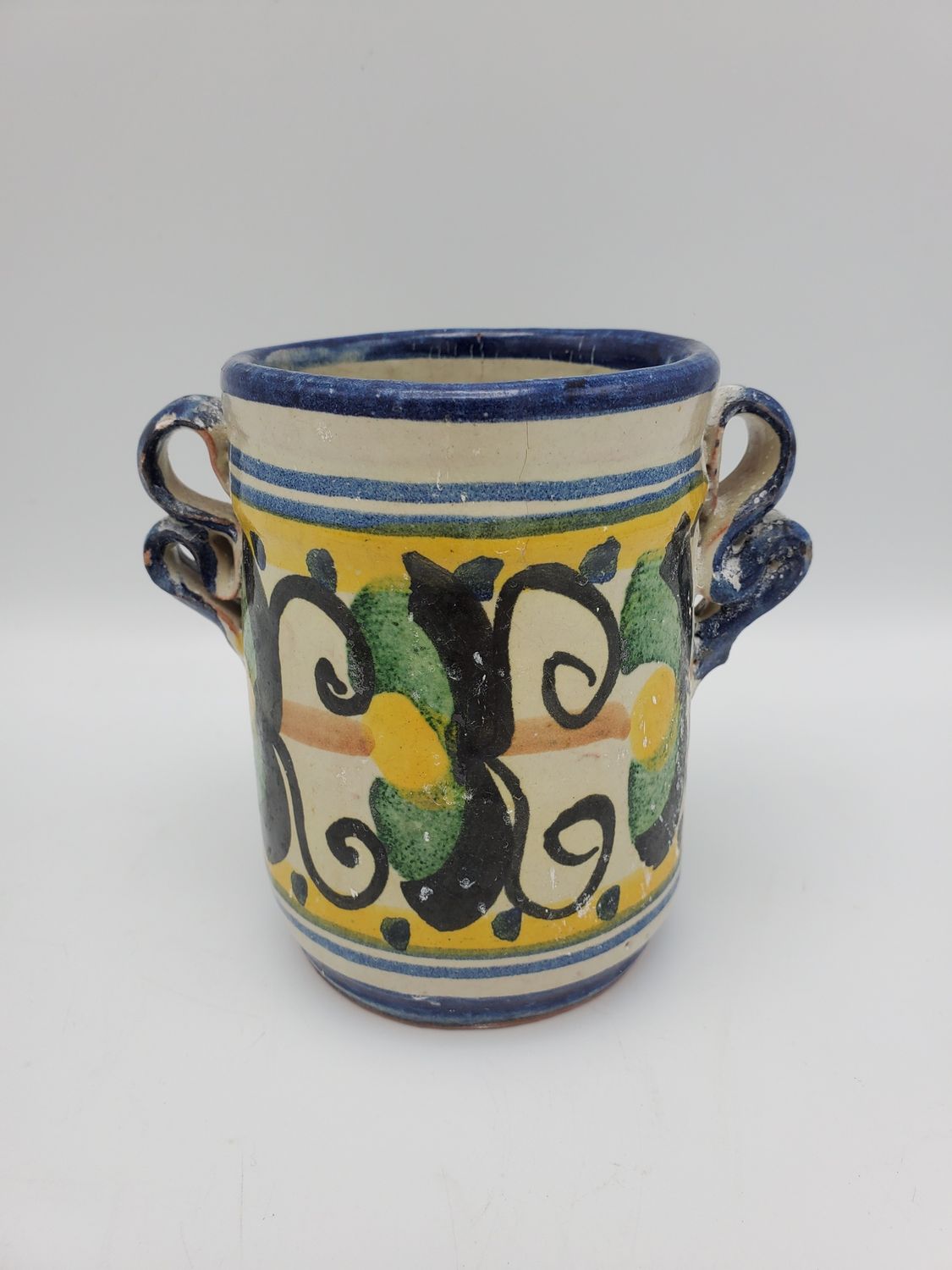 Small Vintage Spanish Talavera-Style Handled Pot